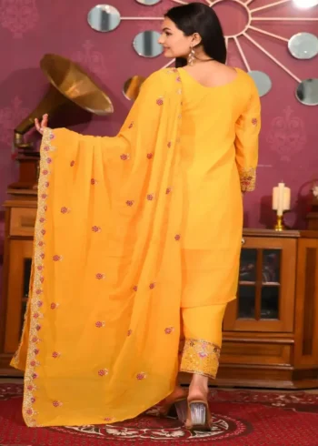 Yellow Color Designer Embroidered Georgette Suits for Party
