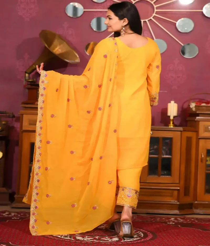 Yellow Color Designer Embroidered Georgette Suits for Party