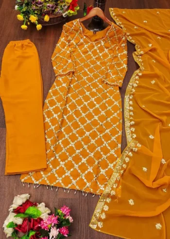 Rivet Moti Sequence Embroidered Faux Georgette Designer Suit