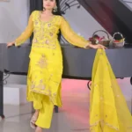 Yellow Designer Embroidered Organza Suit