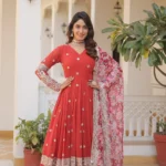 Zari Sequins Work Faux Georgette Embroidered Gown