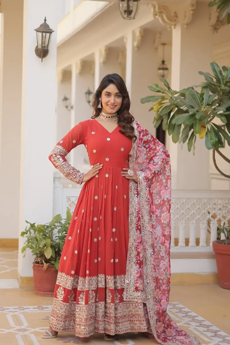 Zari Sequins Work Faux Georgette Embroidered Gown