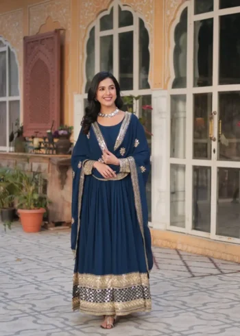 Faux Blooming with Embroidery Zari Sequins Work Stitched Designer Gown