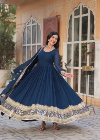 Faux Blooming with Embroidery Zari Sequins Work Stitched Designer Gown