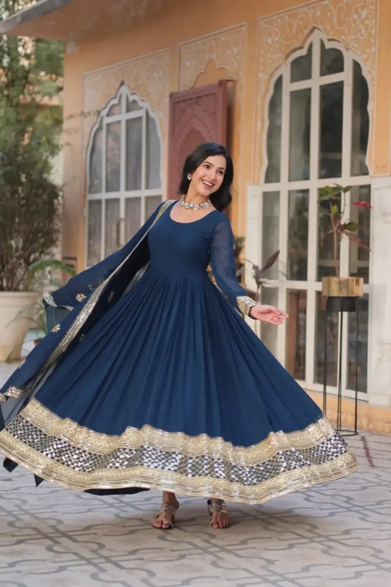 Faux Blooming with Embroidery Zari Sequins Work Stitched Designer Gown