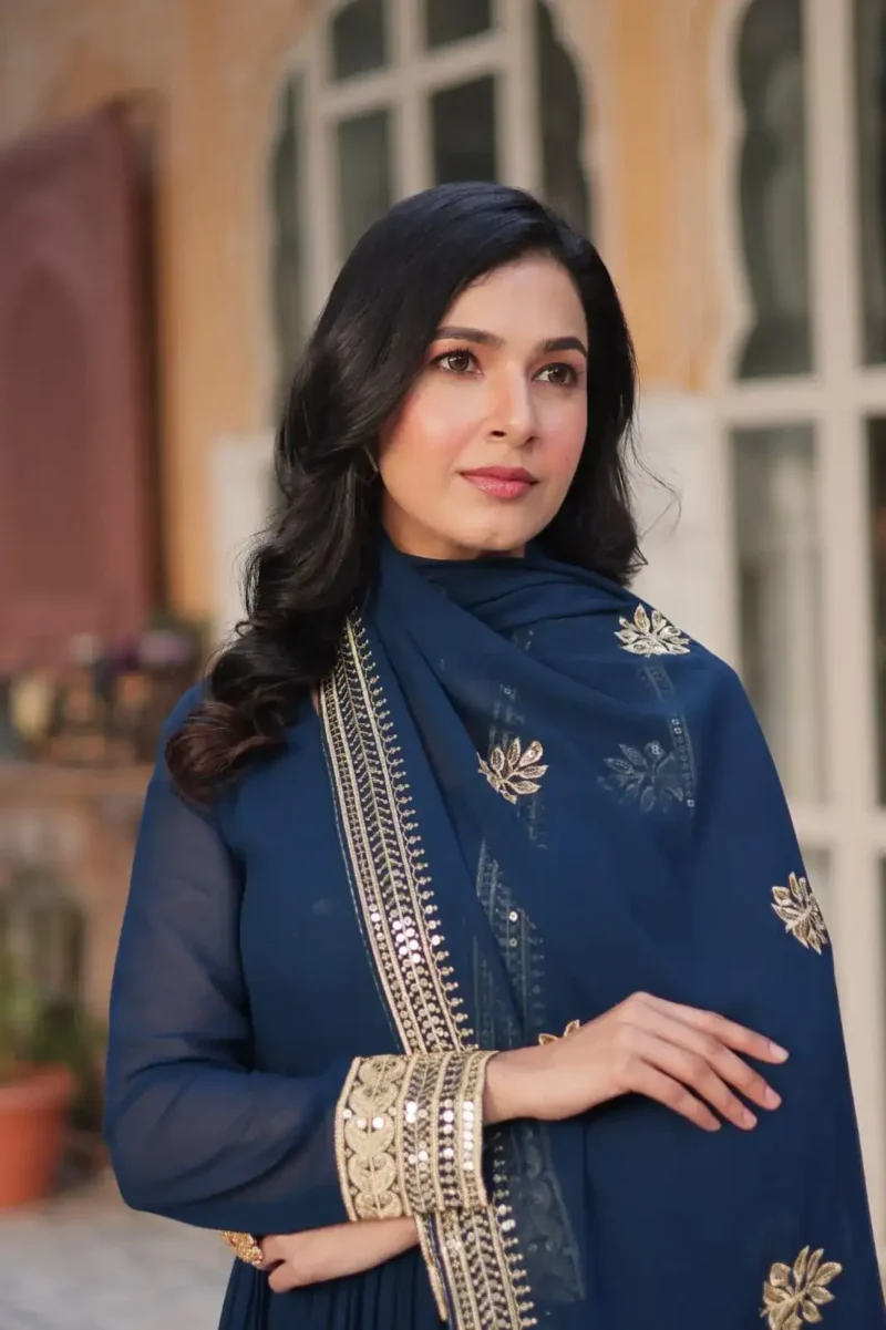 Faux Blooming with Embroidery Zari Sequins Work Stitched Designer Gown