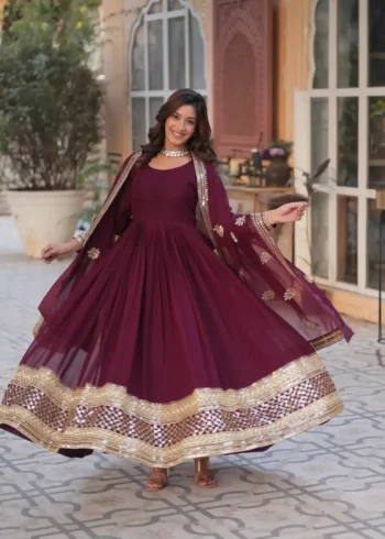Faux Blooming with Embroidery Zari Sequins Work Stitched Ethnic Gowns for Womens