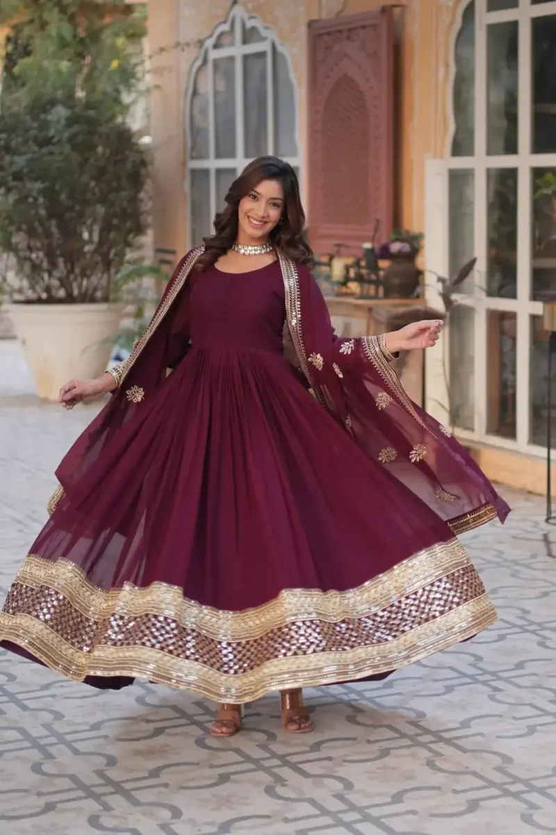 Faux Blooming with Embroidery Zari Sequins Work Stitched Ethnic Gowns for Womens