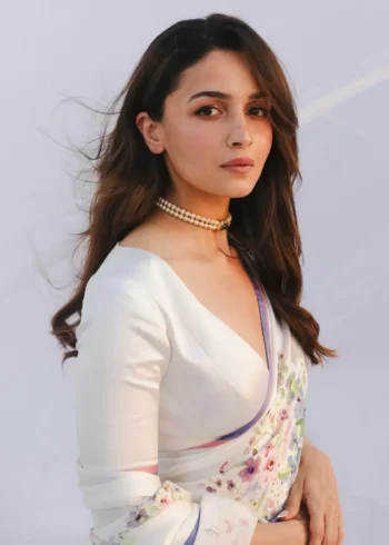 Alia Bhatt Inspired Floral Printed Satin Silk Celebrity Saree