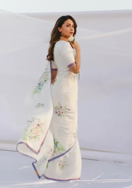 Alia Bhatt Inspired Floral Printed Satin Silk Celebrity Saree