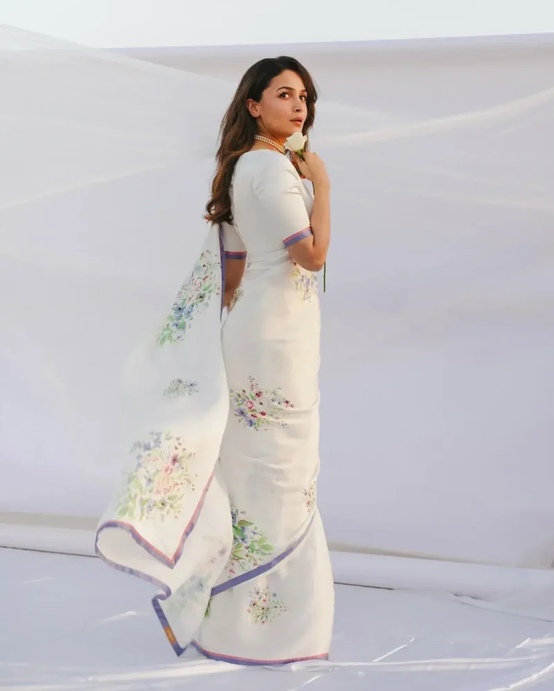 Alia Bhatt Inspired Floral Printed Satin Silk Celebrity Saree