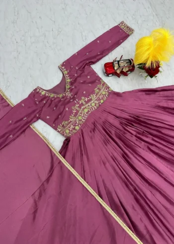 Baby Pink Color Chinon Heavy Embroidery & Sequence Work Party Wear Gown