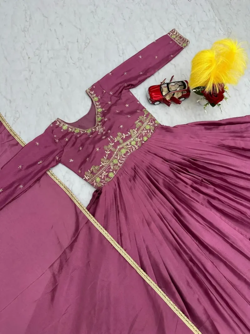 Baby Pink Color Chinon Heavy Embroidery & Sequence Work Party Wear Gown