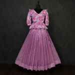 Baby Pink Color Sequins Embroidered Lehenga with Printed Gown