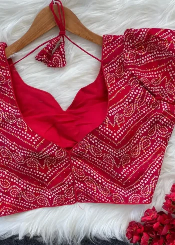 Bandhani Printed Siroski Diamond Work Rayon Cotton Blouse