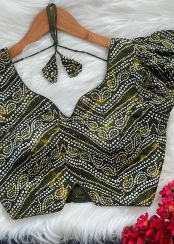 Bandhani Printed Siroski Diamond Work Rayon Cotton Blouse