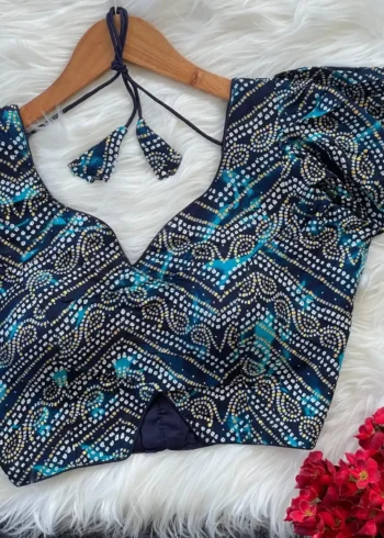 Bandhani Printed Siroski Diamond Work Rayon Cotton Blouse