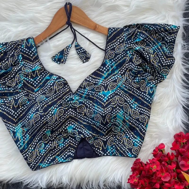 Bandhani Printed Siroski Diamond Work Rayon Cotton Blouse