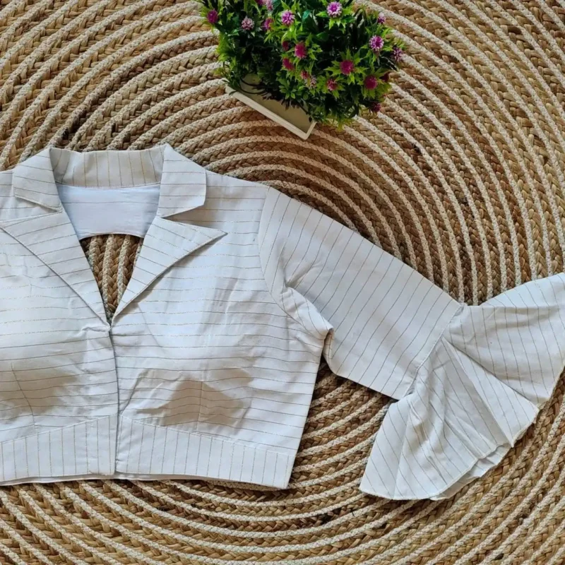 Beautiful Long Puff Sleeves Front Open Style Partywear Blouse