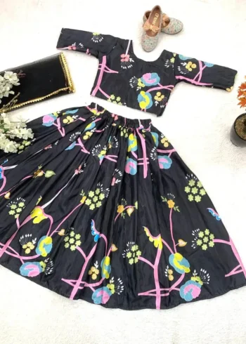 Black Color Digital Printed Designer Lehenga for Kids
