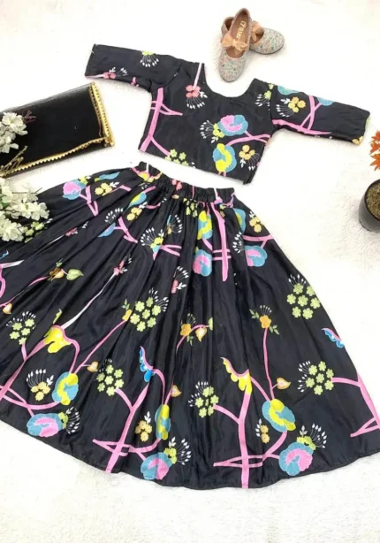 Black Color Digital Printed Designer Lehenga for Kids