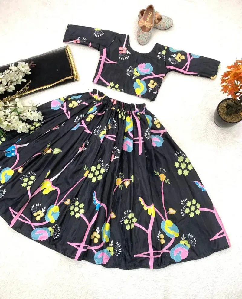Black Color Digital Printed Designer Lehenga for Kids