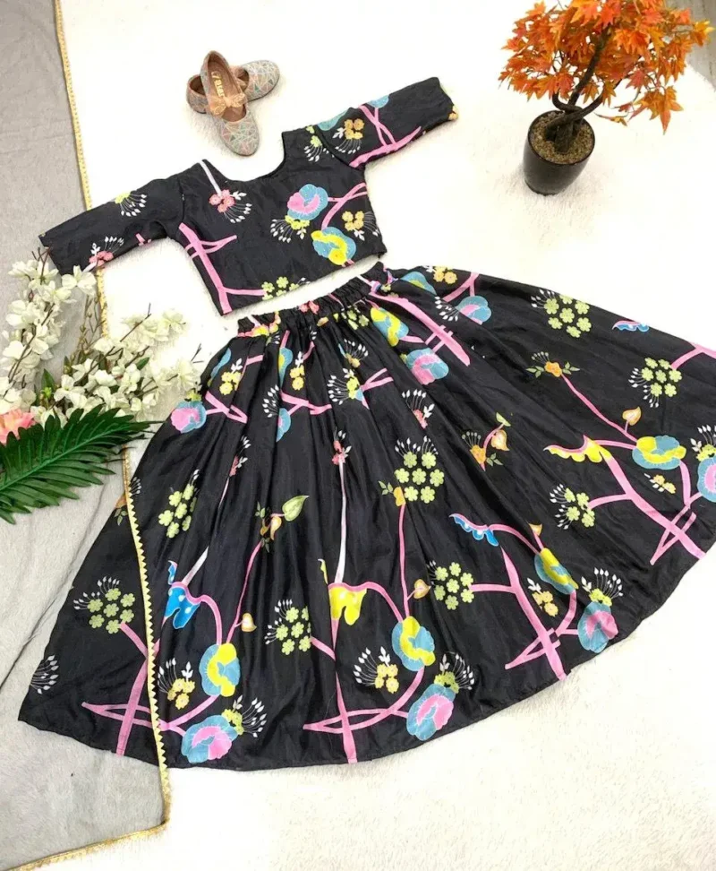 Black Color Digital Printed Designer Lehenga for Kids