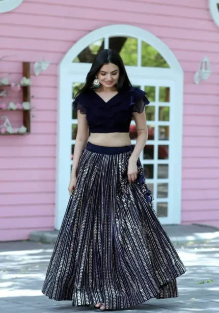 Black Party Wear Lehenga with Sequins Embroidery