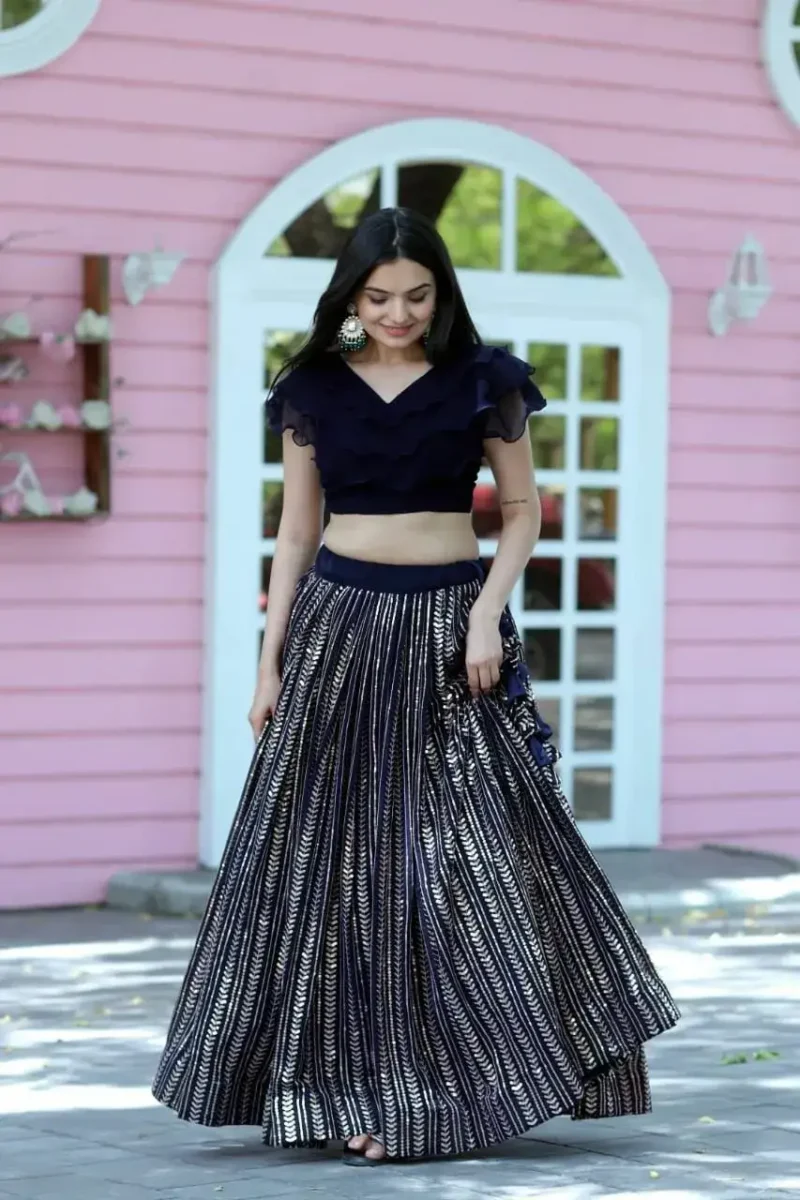 Black Party Wear Lehenga with Sequins Embroidery
