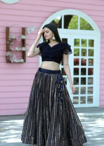 Black Party Wear Lehenga with Sequins Embroidery