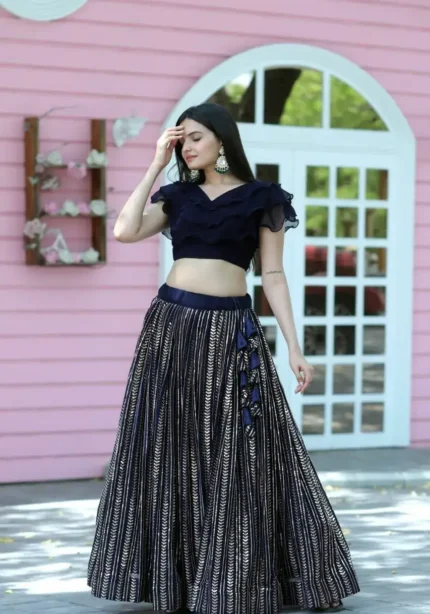 Black Party Wear Lehenga with Sequins Embroidery