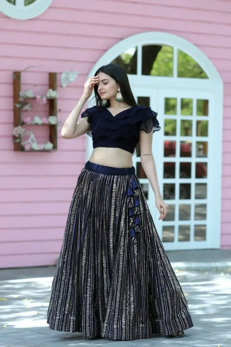 Black Party Wear Lehenga with Sequins Embroidery