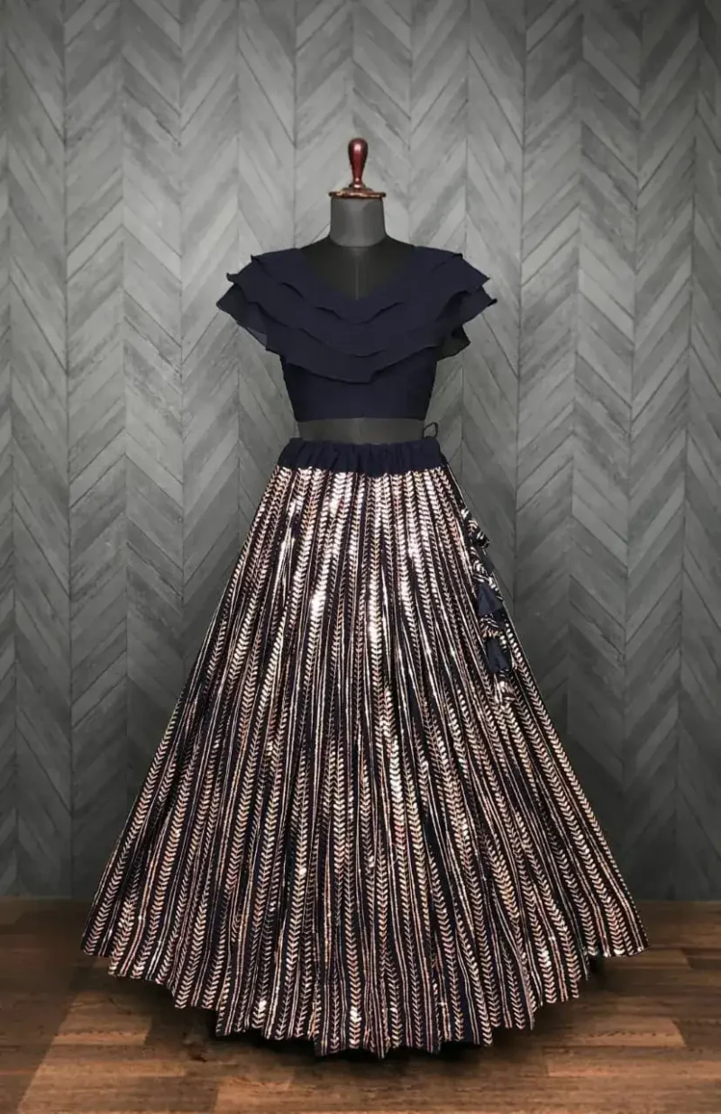 Black Party Wear Lehenga with Sequins Embroidery