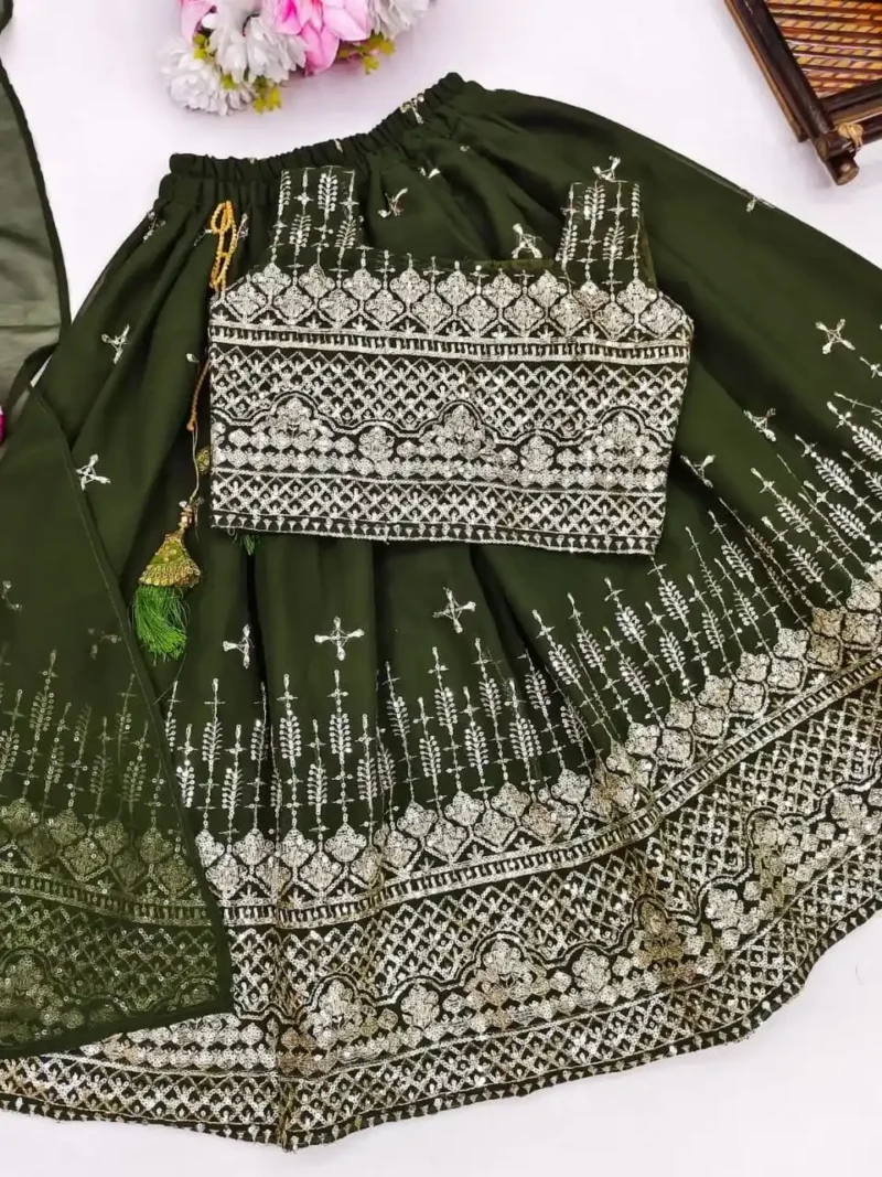 Blooming Georgette Sequins Embroidered Party wear Kids Lehenga