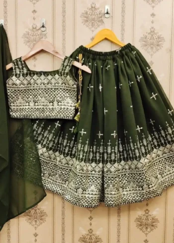 Blooming Georgette Sequins Embroidered Party wear Kids Lehenga