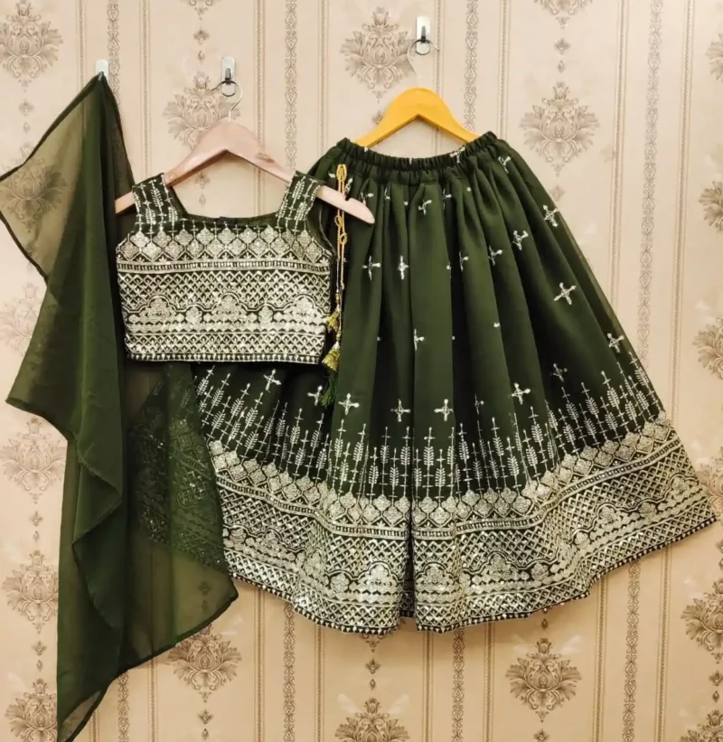 Blooming Georgette Sequins Embroidered Party wear Kids Lehenga