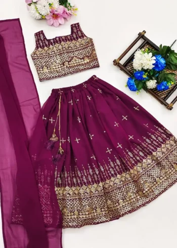 Blooming Georgette Sequins Embroidered Party wear Kids Lehenga