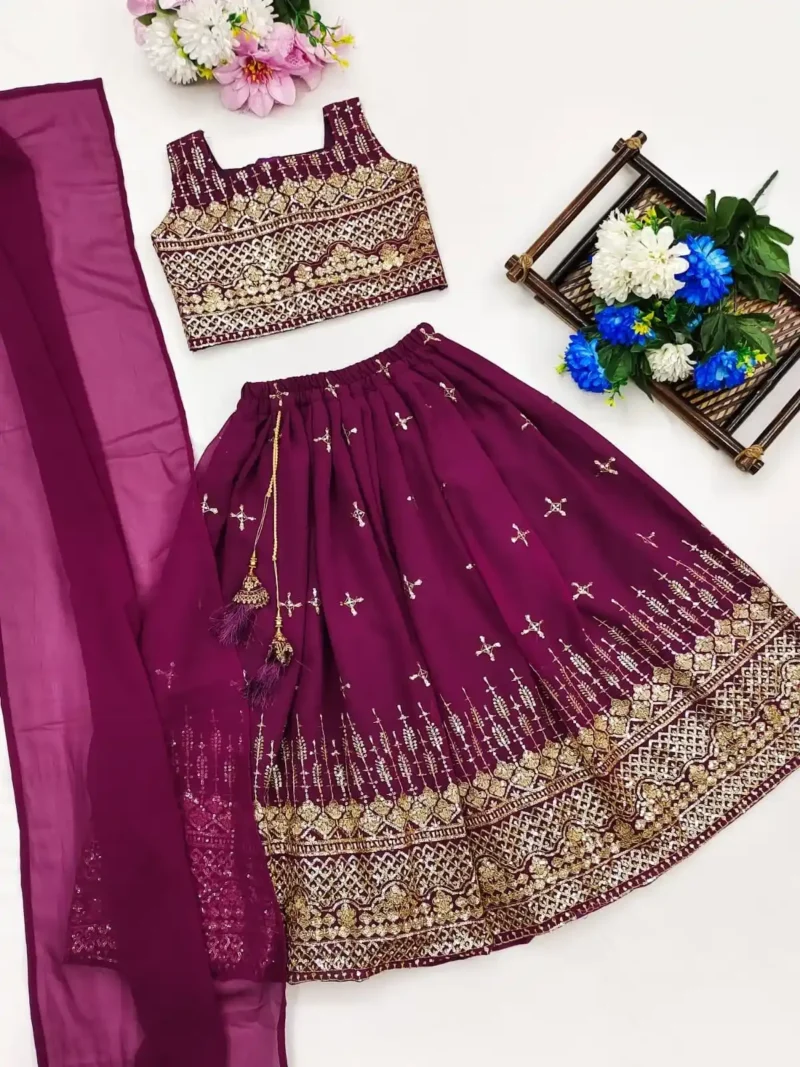 Blooming Georgette Sequins Embroidered Party wear Kids Lehenga