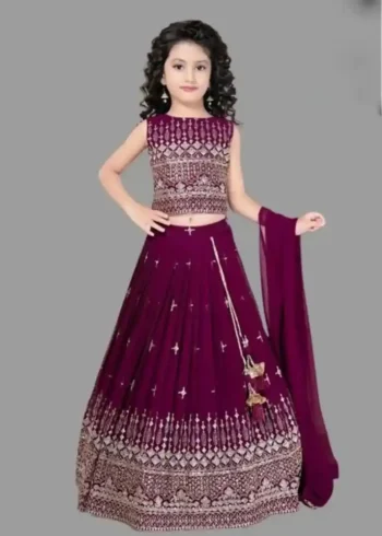 Blooming Georgette Sequins Embroidered Party wear Kids Lehenga