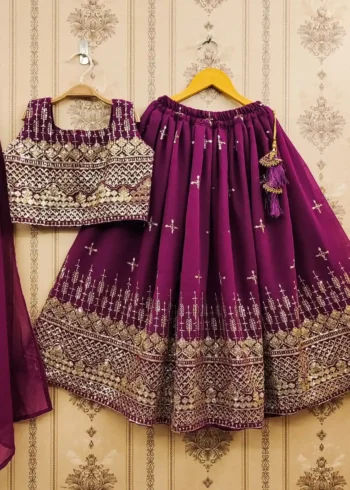 Blooming Georgette Sequins Embroidered Party wear Kids Lehenga