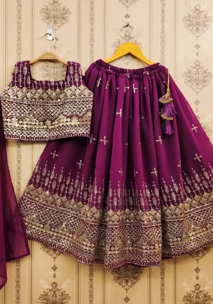 Blooming Georgette Sequins Embroidered Party wear Kids Lehenga