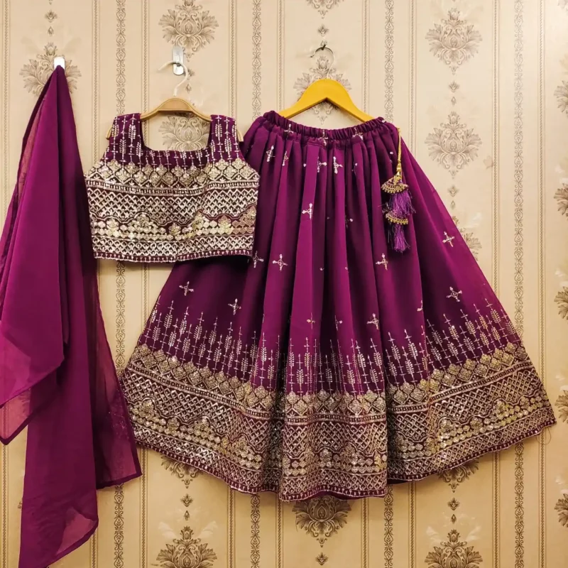 Blooming Georgette Sequins Embroidered Party wear Kids Lehenga