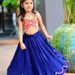 Blue Faux Georgette Embroidered Kids Lehenga for party