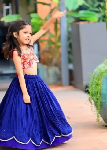 Blue Faux Georgette Embroidered Kids Lehenga for party