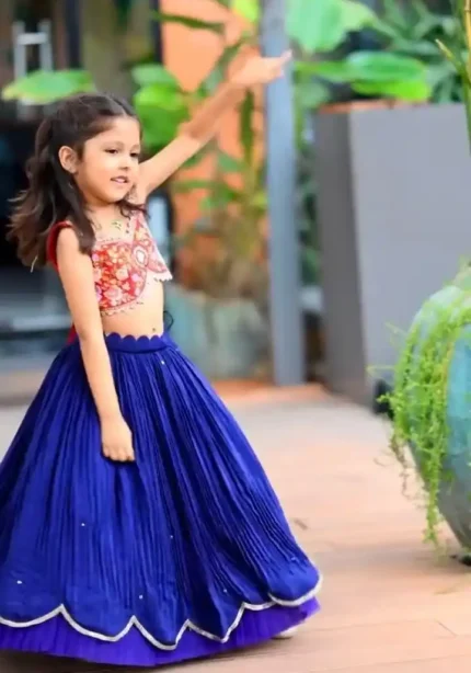 Blue Faux Georgette Embroidered Kids Lehenga for party