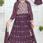 Brown Color Sequins Embroidered Stylish Partywear Kids Lehenga