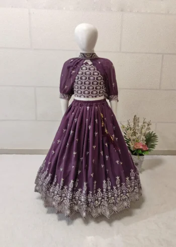 Brown Color Sequins Embroidered Stylish Partywear Kids Lehenga