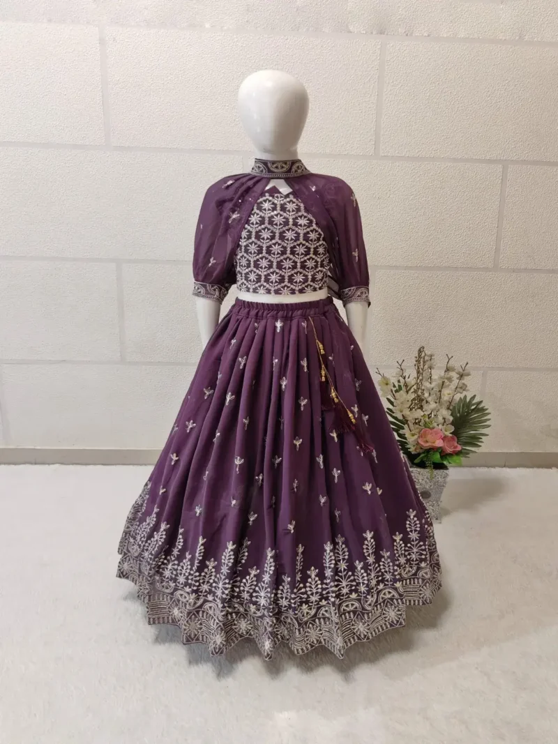 Brown Color Sequins Embroidered Stylish Partywear Kids Lehenga