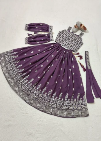 Brown Color Sequins Embroidered Stylish Partywear Kids Lehenga