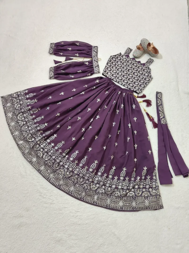 Brown Color Sequins Embroidered Stylish Partywear Kids Lehenga